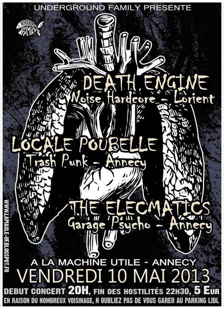 Death Engine + Locale Poubelle + Elecmatics à la Machine Utile le 10 mai 2013 à Seynod (74)