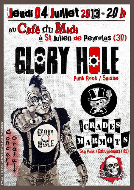 Glory Hole + Les Crades Marmots au Café du Midi le 04 juillet 2013 à Saint-Julien-de-Peyrolas (30)