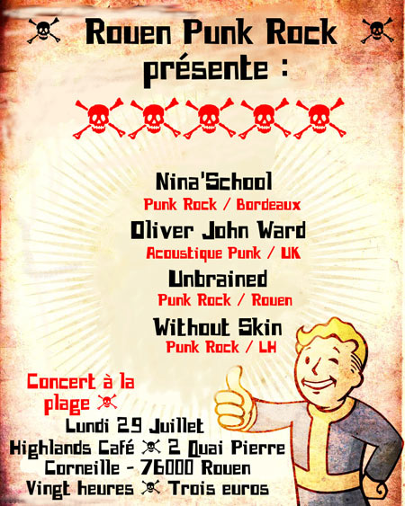 Nina'School + Oliver John Ward + Unbrained + Without Skin le 29 juillet 2013 à Rouen (76)