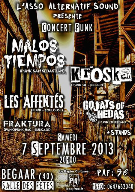 Concert Punk à la Salle des Fêtes le 07 septembre 2013 à Bégaar (40)