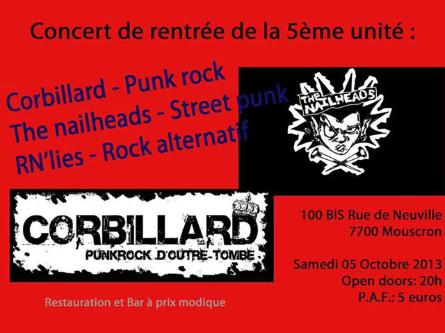 Corbillard + The Nailheads + RN'Lies le 05 octobre 2013 à Mouscron (BE)