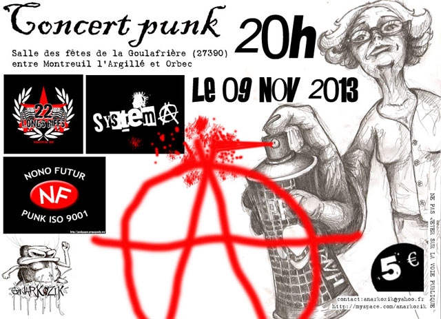 Concert avec 22 Longs Riffs, Nono Futur et System A le 09 novembre 2013 à La Goulafrière (27)