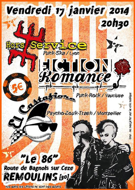 Hors Service + Fiction Romance + El Castafiore au 86 le 17 janvier 2014 à Remoulins (30)