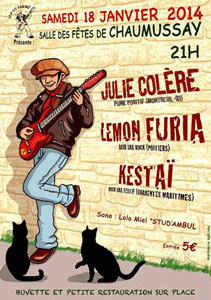 Julie Colère + Lemon Furia + Kestaï à la Salle des Fêtes le 18 janvier 2014 à Chaumussay (37)