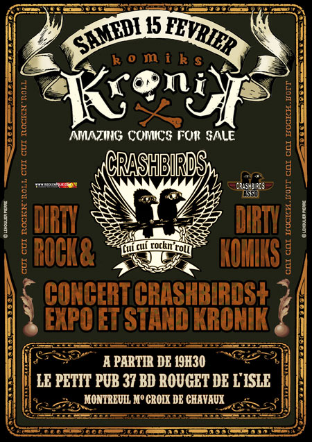 CONCERT CRASHBIRDS (Dirty rock'n'blues) + EXPO KRONIK (KomiK BD) le 15 février 2014 à Montreuil (93)