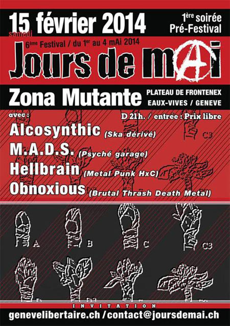 1ère soirée pré-festival Jours de Mai à la Zona Mutante le 15 février 2014 à Genève (CH)