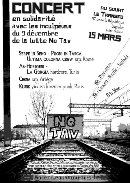 SOUTIEN 'NO TAV' AU TRANSFO le 15 mars 2014 à Bagnolet (93)
