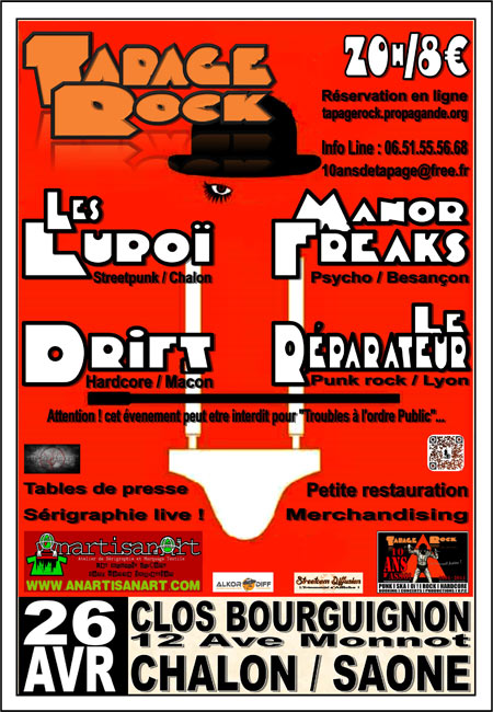 TAPAGE ROCK 10 ans d'Asso ! au CLOS BOURGUIGNON le 26 avril 2014 à Chalon-sur-Saône (71)