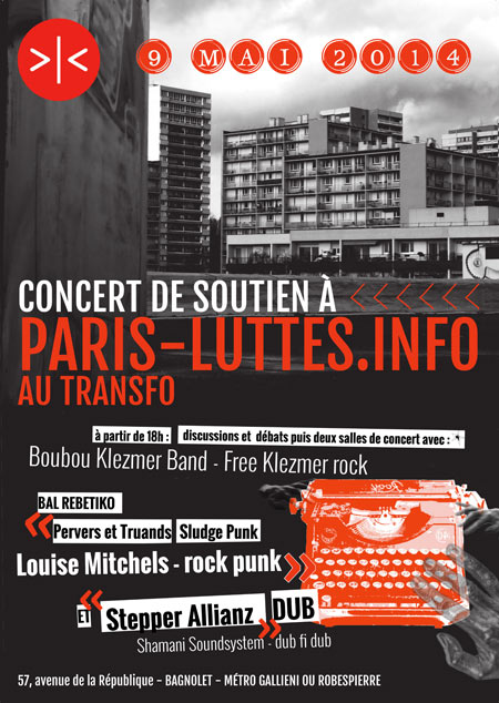 Concert de soutien à Paris-luttes.info au Transfo le 09 mai 2014 à Bagnolet (93)