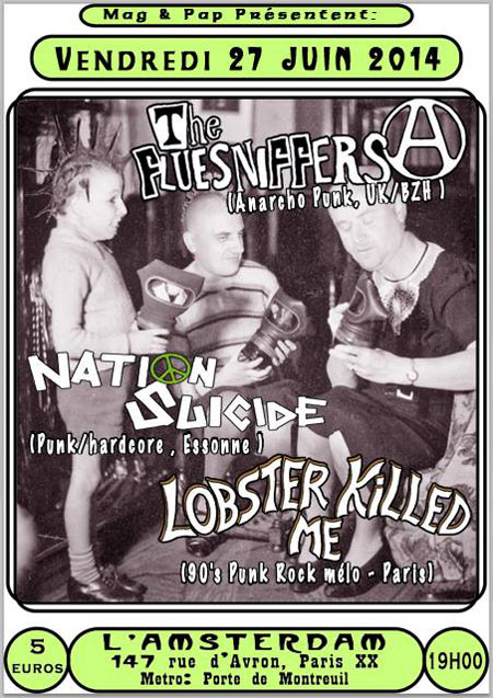 Flue Sniffers + Nation Suicide + Lobster Killed Me à l'Amsterdam le 27 juin 2014 à Paris (75)