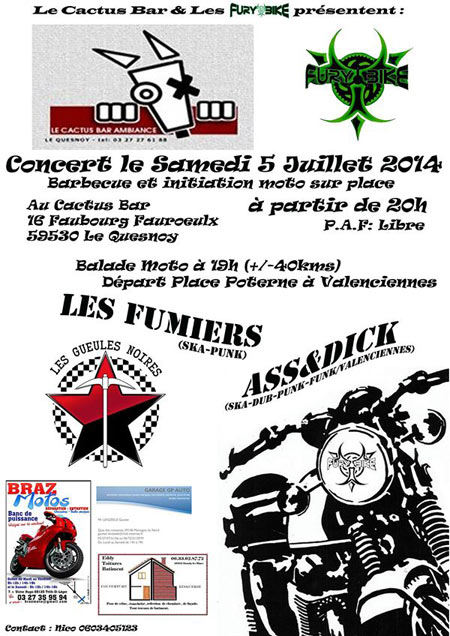 Les Fumiers + Ass&Dick + Les Gueules Noires au Cactus Bar le 05 juillet 2014 à Le Quesnoy (59)