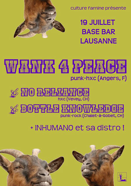 Wank For Peace + No Reliance + Bottle Knowledge au Base Bar le 19 juillet 2014 à Lausanne (CH)