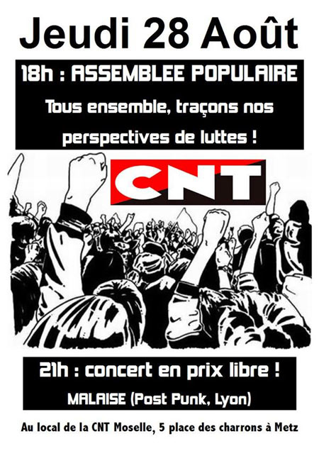 Concert et assemblée populaire à la CNT le 28 août 2014 à Metz (57)