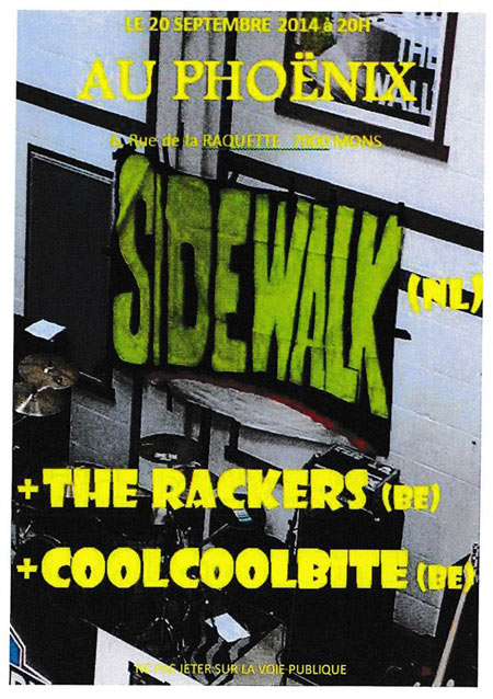 Sidewalk + The Rackers + Coolcoolbite au Phoenix le 20 septembre 2014 à Mons (BE)