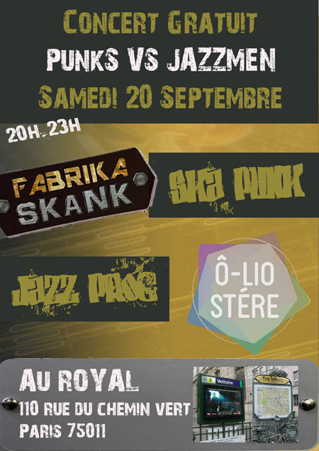 Punks VS Jazzmen: Fabrika Skank + O-Liostére le 20 septembre 2014 à Paris (75)