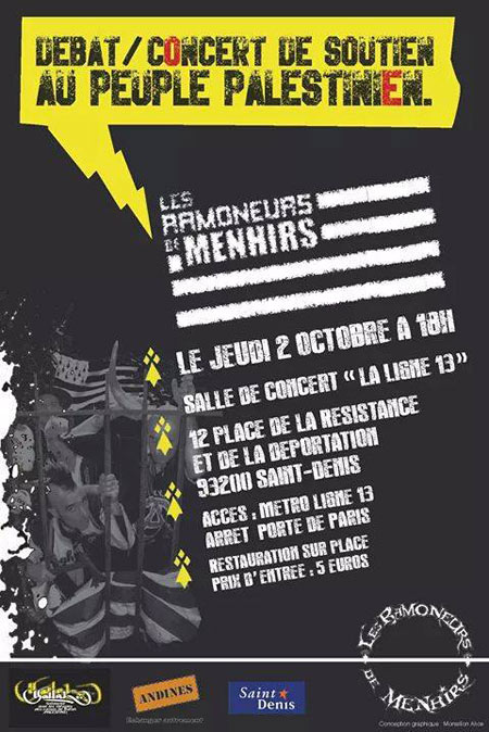 Débat Palestine et concert des Ramoneurs de Menhirs le 02 octobre 2014 à Saint-Denis (93)