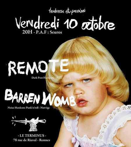 Barren Womb + Remote au bar Le Terminus le 10 octobre 2014 à Rennes (35)