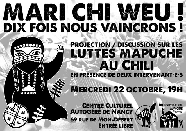 Projection / discussion sur les luttes mapuches au CCAN le 22 octobre 2014 à Nancy (54)