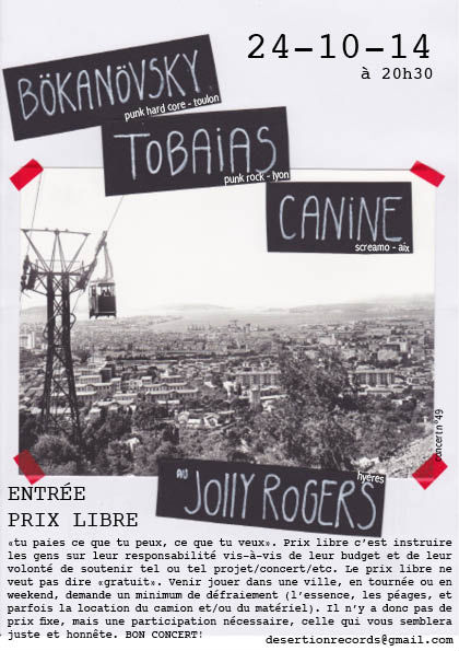 Bökanövsky + Tobaïas + Canine au Jolly Roger's Pub le 24 octobre 2014 à Hyères (83)