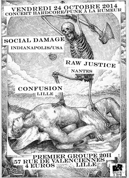Social Damage + Raw Justice + Confusion à la Rumeur le 24 octobre 2014 à Lille (59)