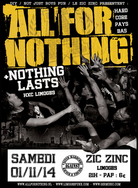 All For Nothing + Nothing Lasts au Zic Zinc le 01 novembre 2014 à Limoges (87)