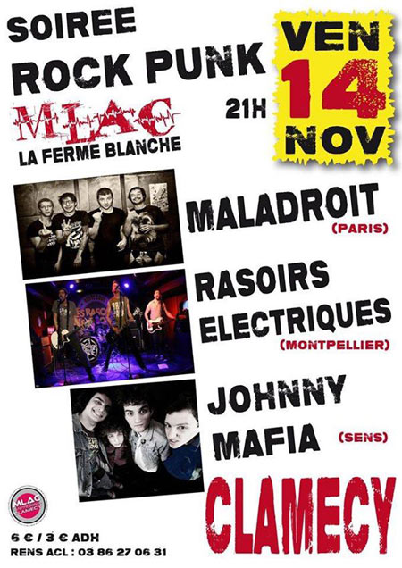 Maladroit + Les Rasoirs Électriques + Johnny Mafia le 14 novembre 2014 à Clamecy (58)