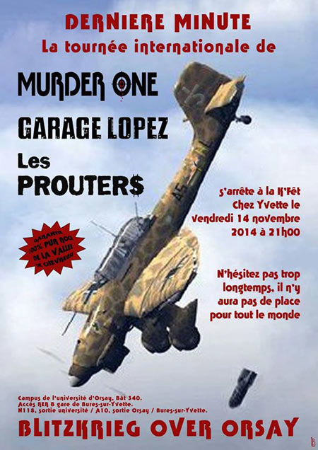 Garage Lopez + Les Prouters + Murder One à la K'Fet Chez Yvette le 14 novembre 2014 à Orsay (91)
