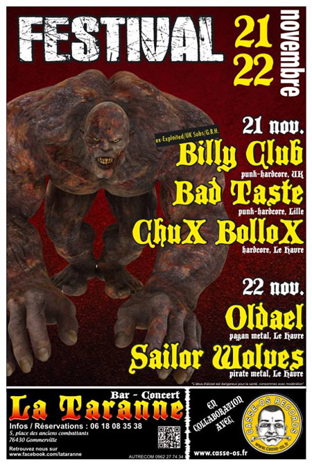 Oldael + Sailor Wolves + Bad Taste + Billy Club + Chux Bollox le 21 novembre 2014 à Gommerville (76)