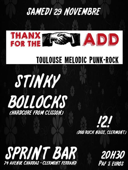 Thanx For The Add + Stinky Bollocks + !2! au Sprint Bar le 29 novembre 2014 à Clermont-Ferrand (63)