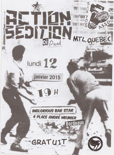 Action Sédition à l'Inglourious Bar-Star le 12 janvier 2015 à Bordeaux (33)