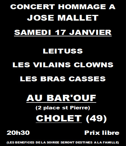 Leïtuss + Les Vilains Clowns + Les Bras Cassés au Bar'Ouf le 17 janvier 2015 à Cholet (49)