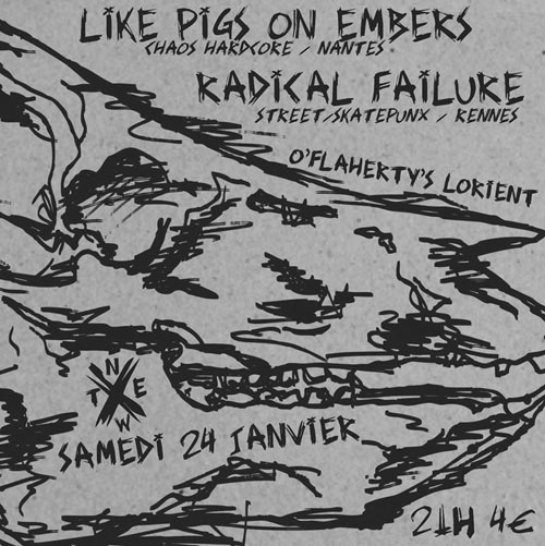 Like Pigs On Embers + Radical Failure au pub O'Flaherty's le 24 janvier 2015 à Lorient (56)