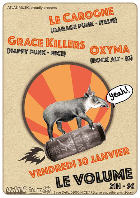Le Carogne + Grace Killers + Oxyma au Volume le 30 janvier 2015 à Nice (06)
