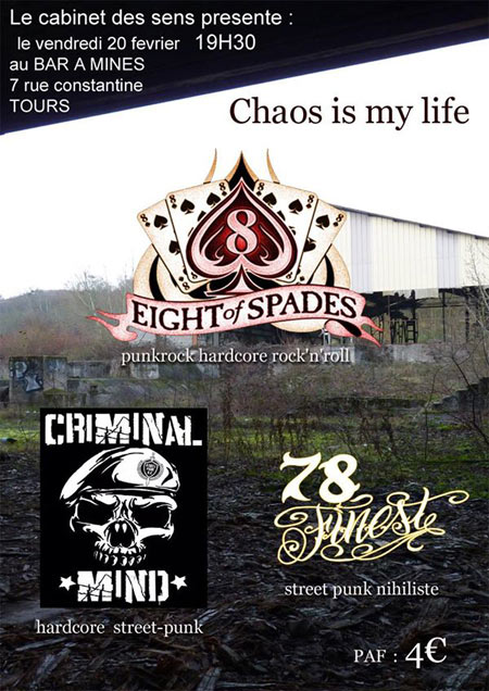 Eight of Spades + Criminal Mind + 78 Finest au Bar à Mines le 20 février 2015 à Tours (37)