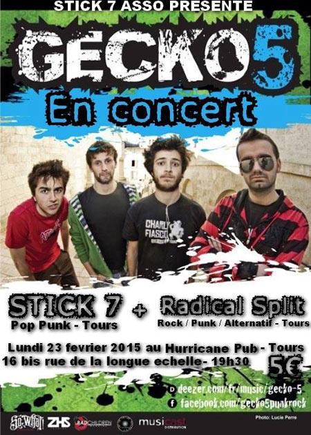 Gecko-5 + Stick-7 + Radical Split à l'Hurricane's Pub le 23 février 2015 à Tours (37)