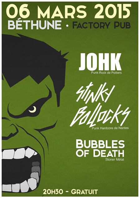 Johk + Stinky Bollocks + Bubbles of Death au Factory Pub le 06 mars 2015 à Béthune (62)