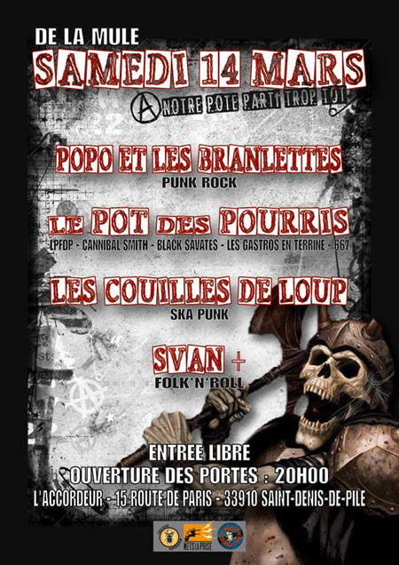 Concert Punk à l'Accordeur le 14 mars 2015 à Saint-Denis-de-Pile (33)