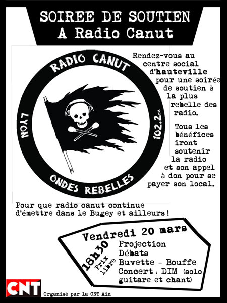 Soirée de soutien à Radio Canut au Centre Social et Culturel le 20 mars 2015 à Hauteville-Lompnes (01)
