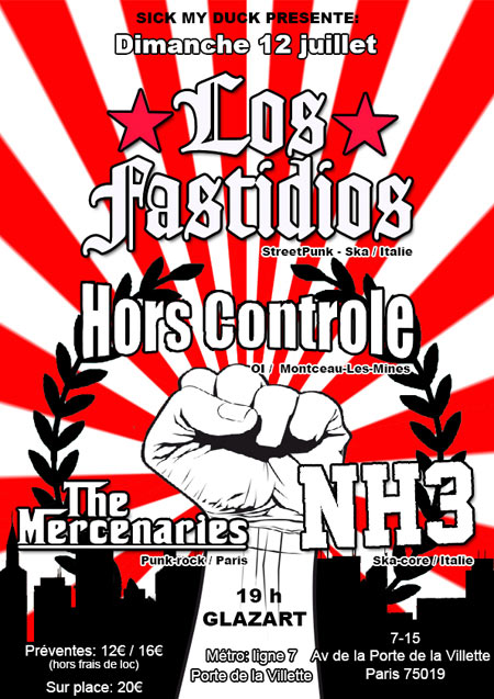 Los Fastidios + Hors Controle + NH3 + The Mercenaries le 12 juillet 2015 à Paris (75)