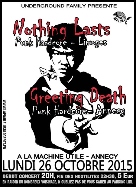 Nothing Lasts + Greeting Death à la Machine Utile le 26 octobre 2015 à Seynod (74)