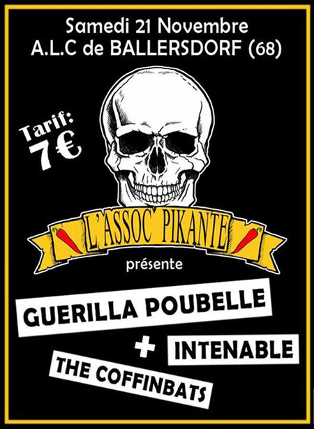Guerilla Poubelle + Intenable + The Coffinbats à l'A.L.C le 21 novembre 2015 à Ballersdorf (68)