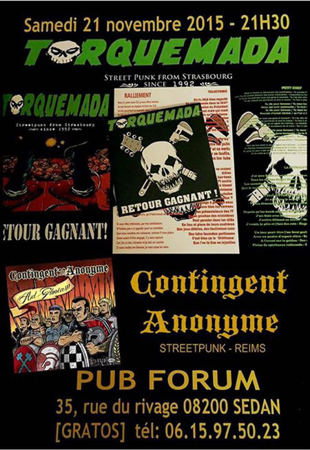 Torquemada + Contingent Anonyme au Pub Forum le 21 novembre 2015 à Sedan (08)