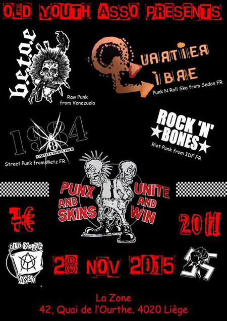 B.E.T.O.E + Quartier Libre + 1984 + Rock'n'Bones à la Zone le 28 novembre 2015 à Liège (BE)