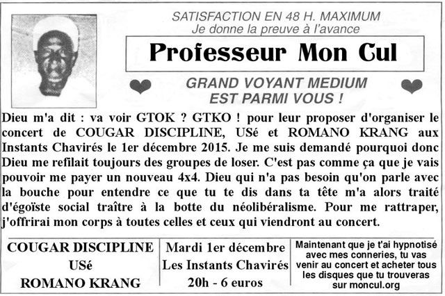 COUGAR DISCIPLINE + USé + ROMANO KRANG @ INSTANTS CHAVIRÉS le 01 décembre 2015 à Montreuil (93)