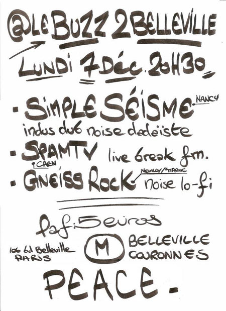 Simple Séisme + SpamTV + Gneiss Rock le 07 décembre 2015 à Paris (75)