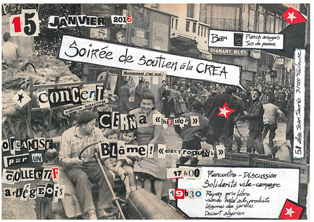 Soirée de soutien à la CREA le 15 janvier 2016 à Toulouse (31)