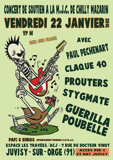 Guerilla Poubelle+Stygmate+ Prouters+Claque 40+P. Péchenart le 22 janvier 2016 à Juvisy-sur-Orge (91)