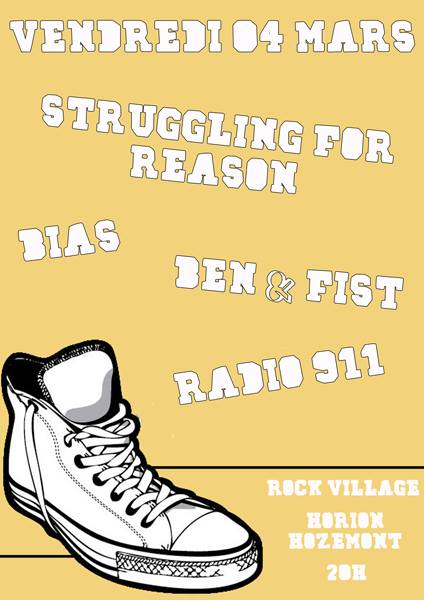 Struggling For Reason+Bias+Ben & Fist+Radio 911 au Rock Village le 04 mars 2016 à Grâce-Hollogne (BE)
