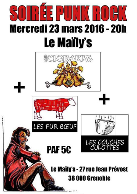 Les Clébards + Les Pur Bœuf + Les Couches Culottes au Maily's le 23 mars 2016 à Grenoble (38)