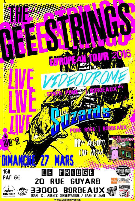 The Gee Strings + The Suzards + Videodrome au Fridge le 27 mars 2016 à Bordeaux (33)